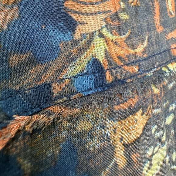 We The Free Button Down XS Oversized Blue Orange Tropical Floral Raw Edge Shirt - Picture 15 of 15